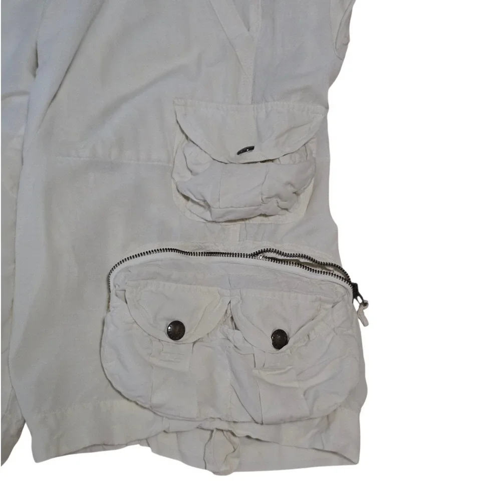 VTG Polo Ralph Lauren Linen Silk Parachute Utility Cargo Shorts Men's 36 Cream